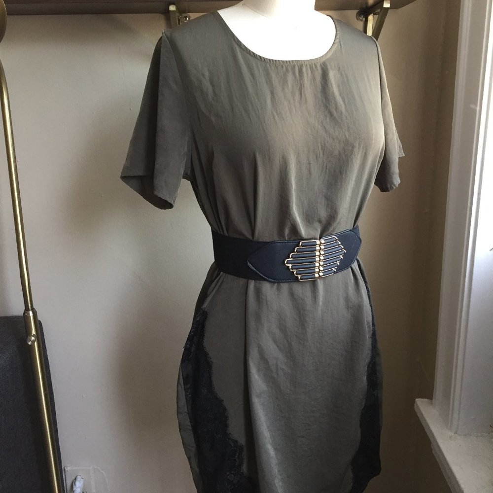 Olive Silky Dress & Bonus Belt